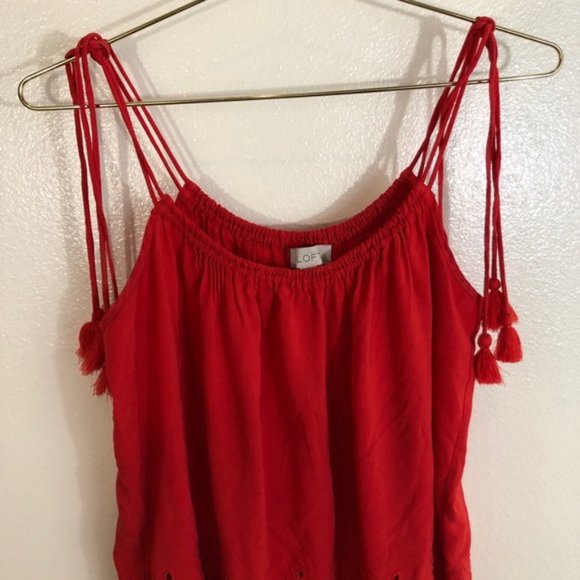 Ann Taylor LOFT XS red tassel tank top blouse - Picture 5 of 11